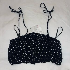 Free People Black Combo Polka Dot Crop Top – Size 6 – NWT $165 MSRP